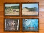 Kaders in wortelnoten hout imitatie met kunstfoto's, Ophalen of Verzenden