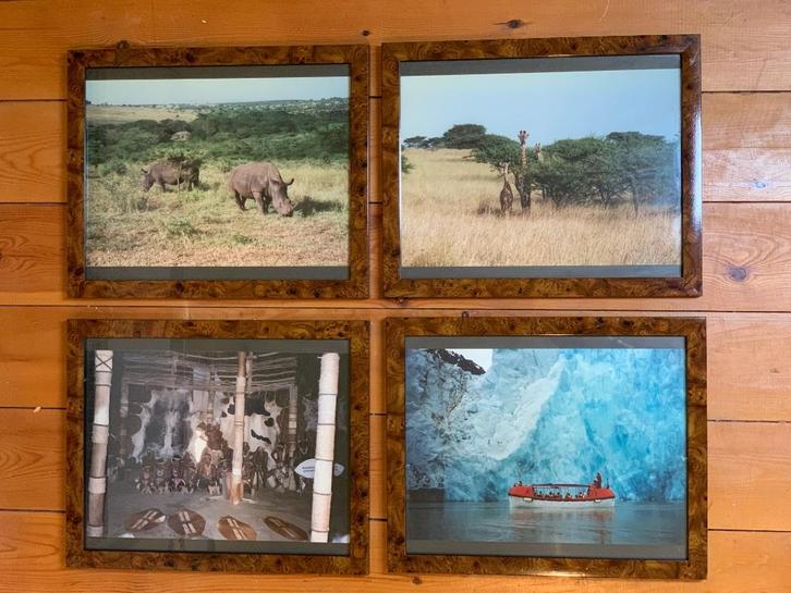Kaders in wortelnoten hout imitatie met kunstfoto's, Antiek en Kunst, Kunst | Tekeningen en Fotografie, Ophalen of Verzenden