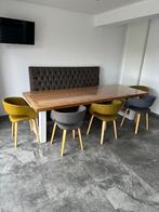 Eettafel + bank en 5 stoelen, Gebruikt, Eikenhout, Ophalen