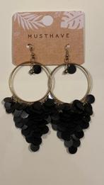 Goudkleurige oorringen met zwarte kralen, Bijoux, Sacs & Beauté, Boucles d'oreilles, Enlèvement ou Envoi, Neuf, Noir, Pendantes