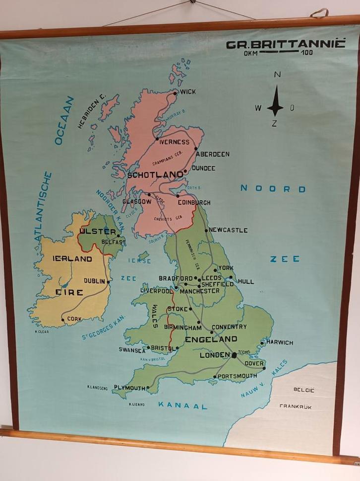 Oude schoolplaat: Groot-Brittannië, Antiek en Kunst, Antiek | Schoolplaten, Ophalen