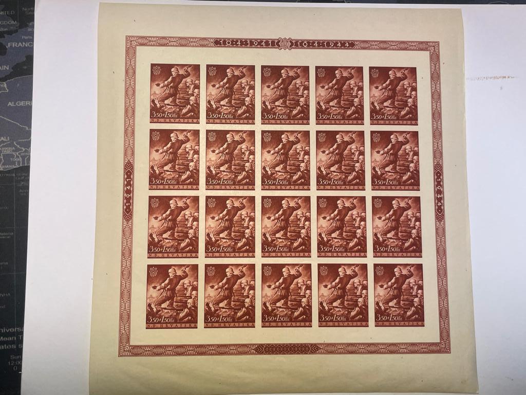 Postzegel vellen:  Onafhankelijke Staat Kroatië 1944 - WO2, Postzegels en Munten, Postzegels | Europa | België, Postfris, Orginele gom