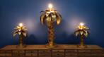 Trio de Lampes Palmier  – Métal Doré Martelé, Enlèvement, Utilisé, Métal