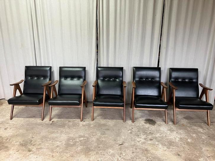 Chaises longues Mid-Century 5 x, Maison & Meubles, Canapés | Salons, Utilisé, Autres matériaux, Enlèvement