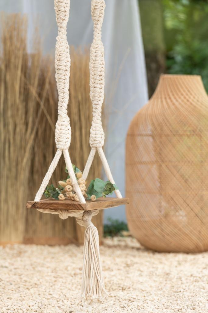 Schommel Landelijk - Shabby - Boho macramé zwart katoen/mass, Kinderen en Baby's, Speelgoed | Buiten | Speeltoestellen, Nieuw