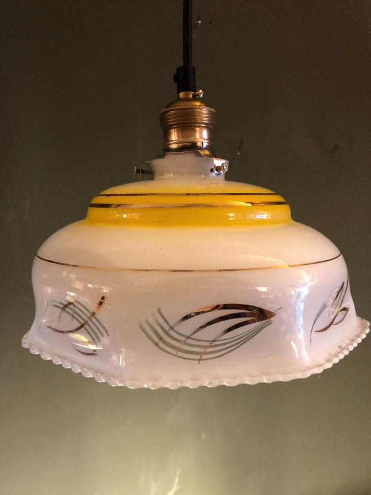 Artdeco hanglampje wit / goud / geel., Antiek en Kunst, Antiek | Verlichting, Ophalen of Verzenden