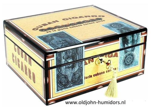 H60: HUMIDOR "CUBAN CIGARRO" - SIGARENKIST MOTIEF HOOGGLANS, Verzamelen, Rookartikelen, Aanstekers en Luciferdoosjes, Nieuw, Tabaksdoos of Verpakking