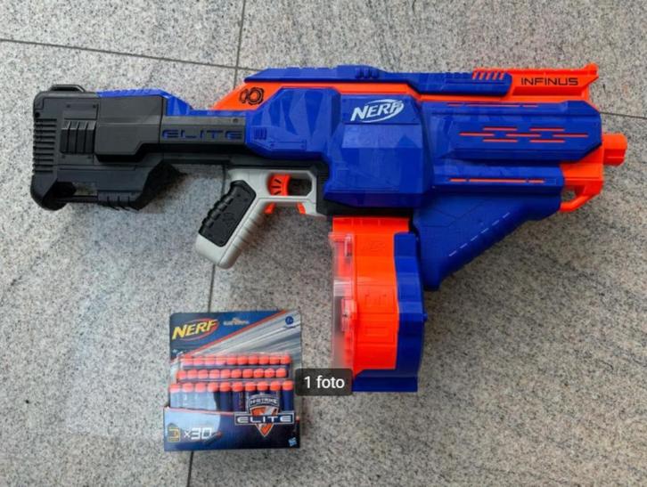 NERF N-Strike Elite Infinus - Auto Reload + 30 nerf-kogels, Kinderen en Baby's, Speelgoed | Buiten | Actiespeelgoed, Zo goed als nieuw