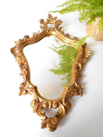Miroir baroque ancien - Miroir huppé doré, Antiquités & Art, Enlèvement ou Envoi, Moins de 50 cm, Moins de 100 cm