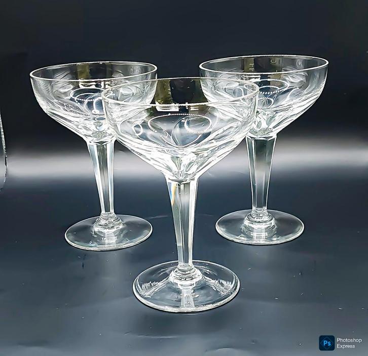 3 coupe glazen Val Saint Lambert "Nestor", Antiek en Kunst, Antiek | Glaswerk en Kristal, Ophalen of Verzenden