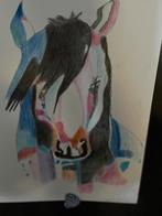 Abstracte tekening in kleur Paard, Antiek en Kunst, Ophalen