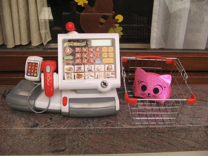 elektronische speelgoedcassa +nieuw winkelmandje, Kinderen en Baby's, Speelgoed | Overig, Zo goed als nieuw, Meisje, Ophalen