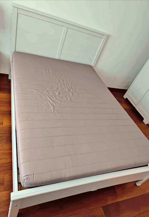 Prachtig wit houten bed LeenBakker 140/200+nieuwe boxsprings, Huis en Inrichting, Slaapkamer | Bedden, Zo goed als nieuw, Hout