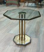 Kleine achthoekige salontafel van messing en glas - jaren 70, Ophalen