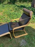 POÄNG Fauteuil en voetenbank, berkenfineer/Glose donkerbruin, Ophalen