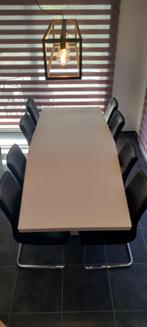 Witte design tafel mat glas 8 personen, Huis en Inrichting, Tafels | Eettafels, Gebruikt, 100 tot 150 cm, Design, 200 cm of meer