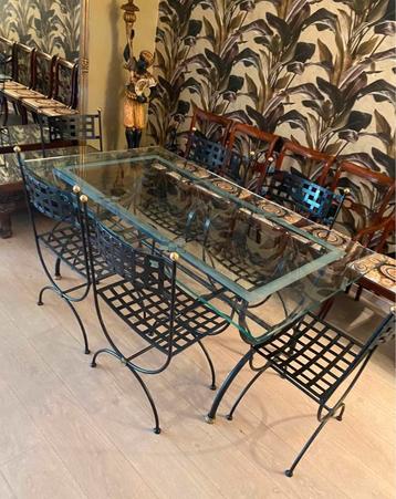 Nieuwe smeedijzeren tafel met 6 stoelen, Huis en Inrichting, Stoelen, Ophalen of Verzenden, Nieuw, Zwart, Metaal