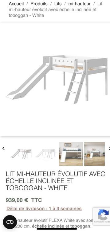 Lit flexa avec toboggan et échelle inclinée, Enlèvement, Utilisé, Lit mi-hauteur mezzanine