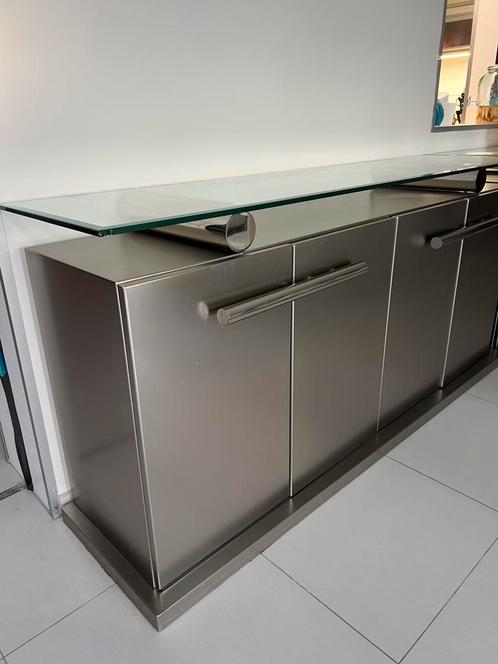 Meuble Belgochrome acier inoxydable brossé, Huis en Inrichting, Kasten | Buffetkasten, Gebruikt, Glas, Ophalen