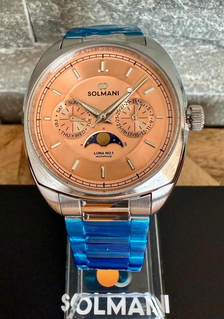 SOLMANI LUNA SPORT MOONPHASE TWV599€! 💯%NIEUW, Handtassen en Accessoires, Sporthorloges, Nieuw, Geel, Ophalen of Verzenden