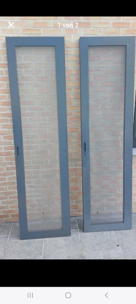 Vliegenraam donkergrijs, Doe-het-zelf en Bouw, Deuren en Vliegenramen, Gebruikt, Overige typen, 200 tot 215 cm, Minder dan 80 cm
