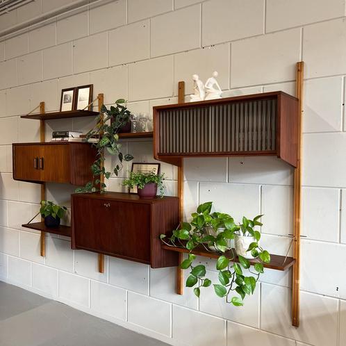 - Vintage wandmejbel, wall unit, teak -, Huis en Inrichting, Kasten | Wandmeubels, Ophalen of Verzenden