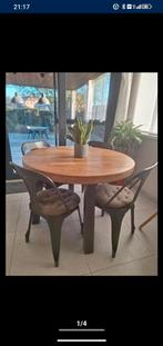 Ronde eiken eettafel met 4 stoelen, Huis en Inrichting, Tafels | Eettafels, Ophalen, Zo goed als nieuw