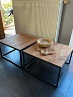 2 prachtige teak salontafels met zwart stalen frame, Huis en Inrichting, Tafels | Salontafels, Ophalen, Zo goed als nieuw