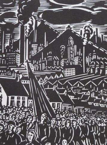 Houtsnede van Frans Masereel: MIJNWERKERSSTAKING             beschikbaar voor biedingen