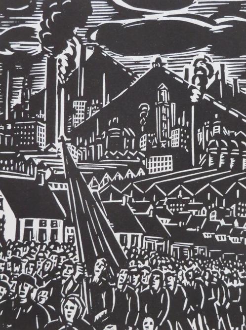 Houtsnede van Frans Masereel: MIJNWERKERSSTAKING, Verzamelen, Postkaarten | België, Ongelopen, Henegouwen, 1940 tot 1960, Verzenden