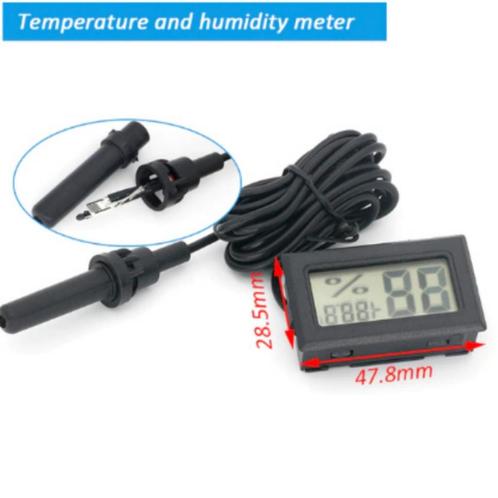 Digitale LCD Thermometer Hygrometer met Kabel + Sensor Zwart, Dieren en Toebehoren, Pluimvee | Toebehoren, Nieuw, Ophalen of Verzenden