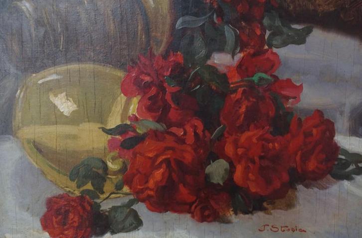 José Storie (1899-1961): Bloemenstilleven (56 x 46 cm), Antiek en Kunst, Kunst | Schilderijen | Klassiek, Ophalen of Verzenden