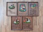 Set van 5 nostalgische houten spreuken, Huis en Inrichting, Woonaccessoires | Tekstborden en Spreuken, Ophalen of Verzenden, Gebruikt
