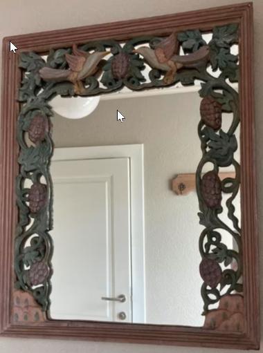 Vintage spiegel in hout uitgestoken, Antiek en Kunst, Antiek | Spiegels, Ophalen