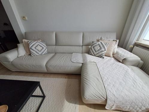 Lounge salon leder - crème kleur, Huis en Inrichting, Zetels | Zetels, Gebruikt, Rechte bank, Vierpersoons of meer, 300 cm of meer