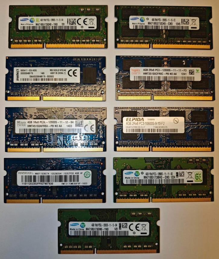 SODIMM 4GB DDR3 9 stuks, Computers en Software, RAM geheugen, DDR3, Ophalen of Verzenden