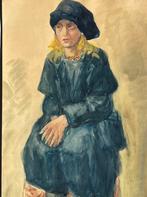 1921 gouache olieverf portret naar levend model, gesigneerd, Antiek en Kunst, Ophalen of Verzenden