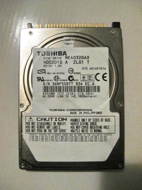 Toshiba MK4032GAX 40GB 5400rpm 2,5" IDE laptop harddisk, Informatique & Logiciels, Disques durs, Utilisé, Laptop, Interne, IDE