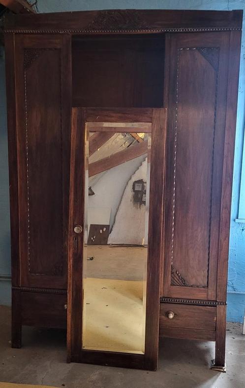 Mooie, oude kast met spiegel en 2 schuiven, Antiek en Kunst, Antiek | Meubels | Kasten, Ophalen