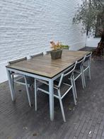 Tuintafel 200x100 teakhout + 6 stoelen+kussens, Ophalen, Gebruikt, 6 zitplaatsen, Teakhout