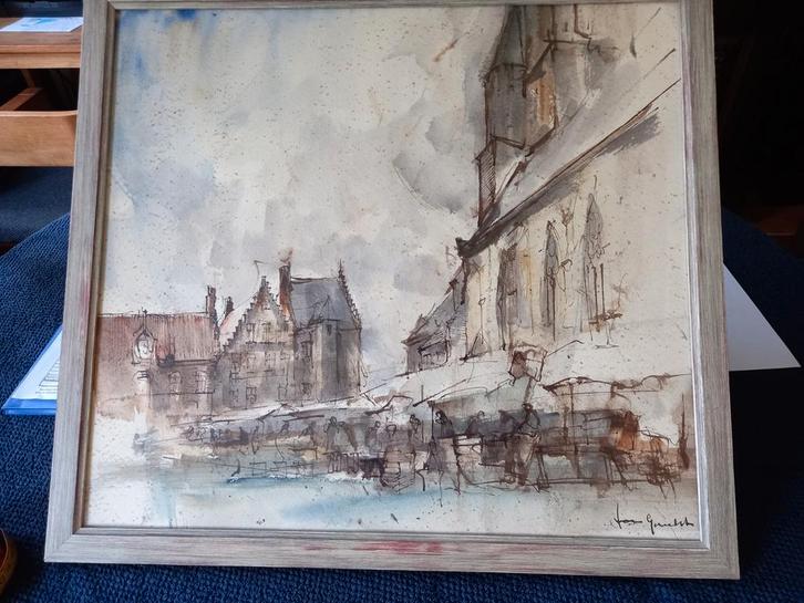 Aquarel van José Van Gucht, Antiek en Kunst, Kunst | Schilderijen | Klassiek, Ophalen