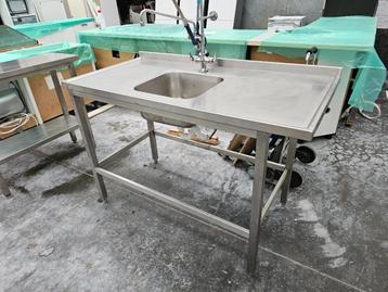 Inox 140 x 70 wasbak / spoelbak tafel met hoge douche kraan  beschikbaar voor biedingen