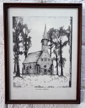 Ingekaderde kunstprent Sint-Janskapel Wommelgem (45/1000) beschikbaar voor biedingen