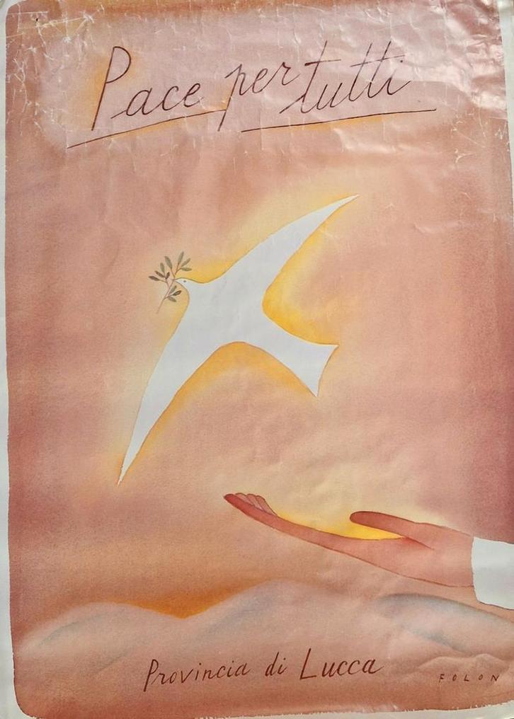 Jean-Michel Folon (1934-2005) - Pace per Tutti, Verzamelen, Posters, Gebruikt, Dier of Natuur, Deurposter of groter, Rechthoekig Staand