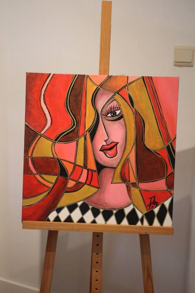 Schilderij vrouw in kubistische stijl, Antiek en Kunst, Kunst | Schilderijen | Modern, Ophalen of Verzenden