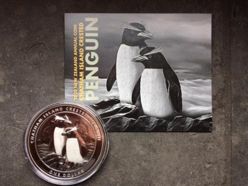 2020 New Zealand - Chatham island Crested penguin - 1 oz sil, Postzegels en Munten, Munten | Oceanië, Losse munt, Zilver, Ophalen of Verzenden