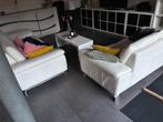 Wit lederen Salon 3+2 zit, Huis en Inrichting, Ophalen, Gebruikt, Leer