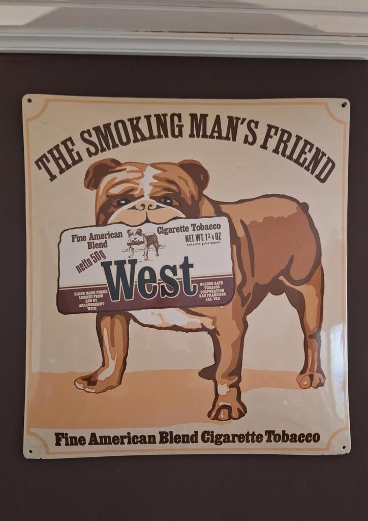 Plaque émaillée Tabac Cigarettes West Bulldog Tobacco, Collections, Marques & Objets publicitaires, Utilisé, Panneau publicitaire