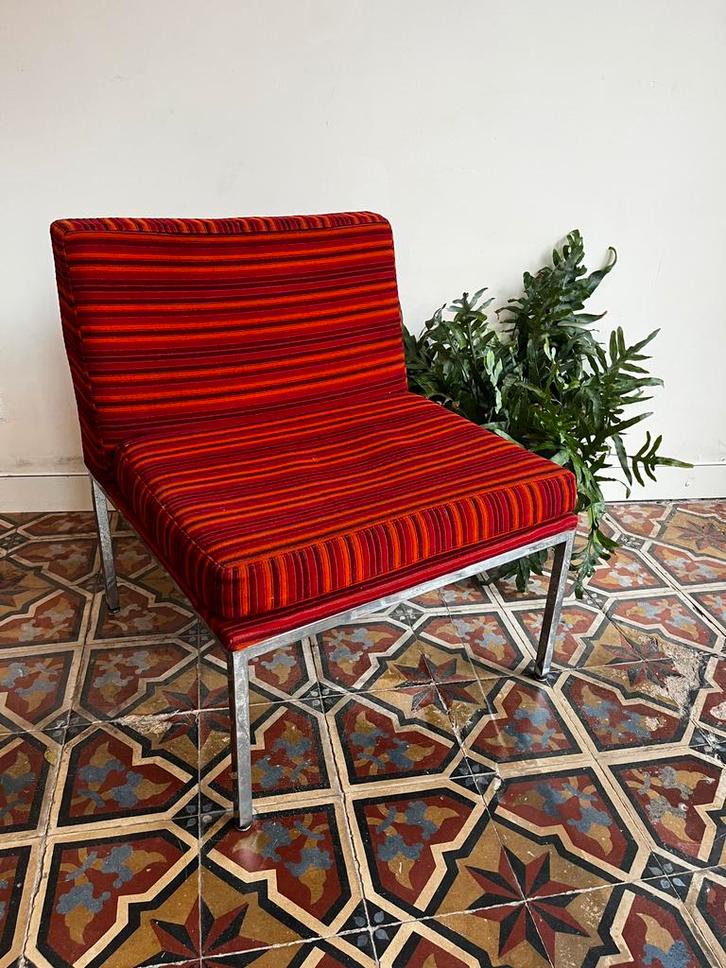 Vintage gestreepte fauteuil - Louis Baillon, Planforms, Maison & Meubles, Fauteuils, Comme neuf, Enlèvement