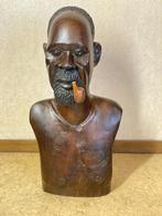 Grote houten buste van een Afrikaanse man, Antiek en Kunst, Ophalen of Verzenden